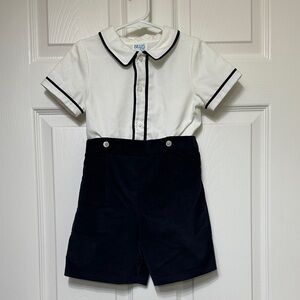 Luli & Me Boys Navy and White Romper Ensemble